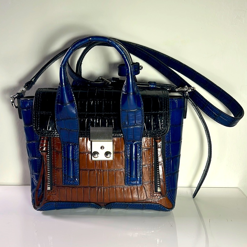 3.1 Phillip Lim Navy, Brown & Black Embossed Leather Mini Pashli